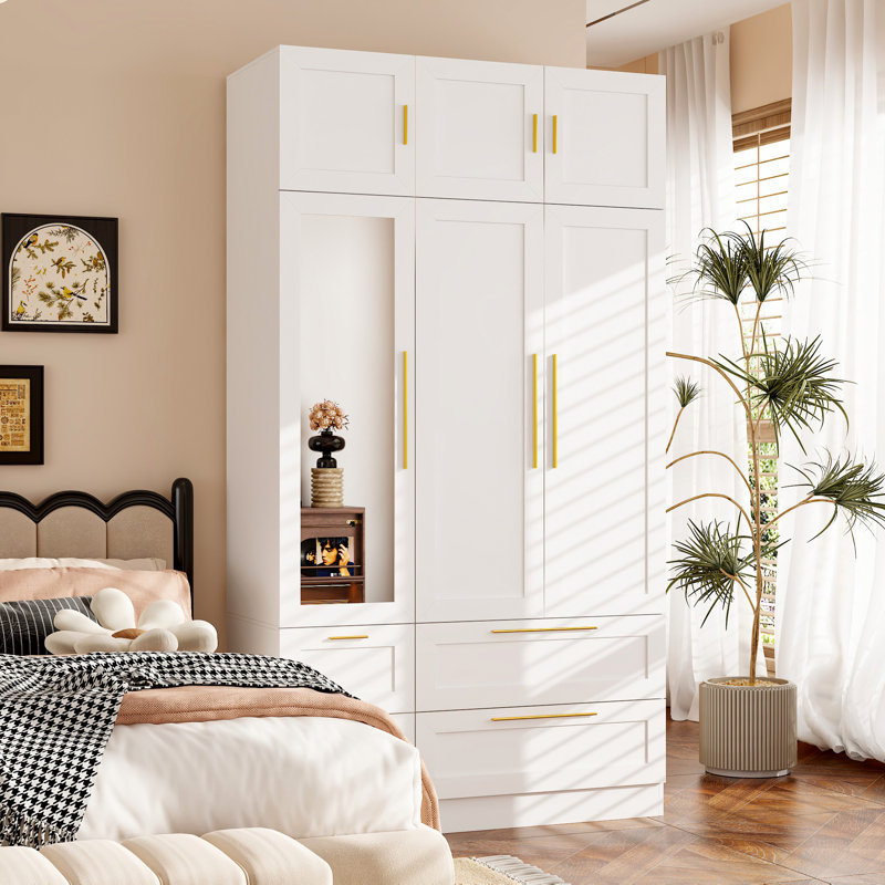 Mercer41 Elegent Wardrobe With Top Cabinet And 1 Mirror Wayfair